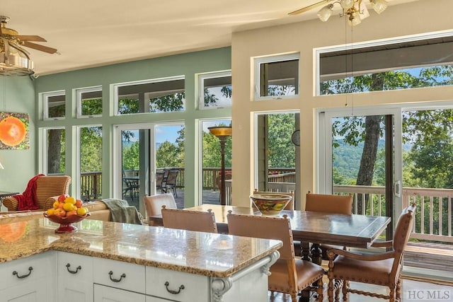 sunroom / solarium with ceiling fan and a wealth of natural light