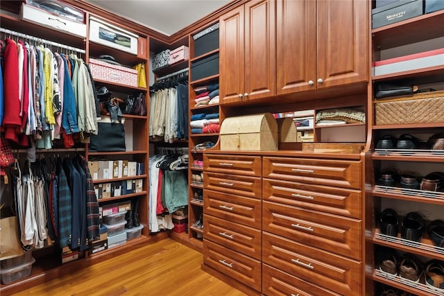 spacious closet featuring light wood-style flooring