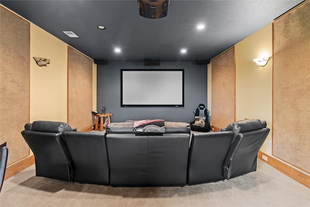 home theater featuring recessed lighting and baseboards