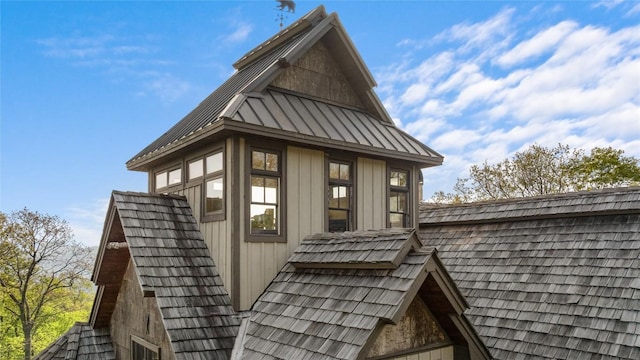 view of home's exterior with metal roof and a standing seam roof