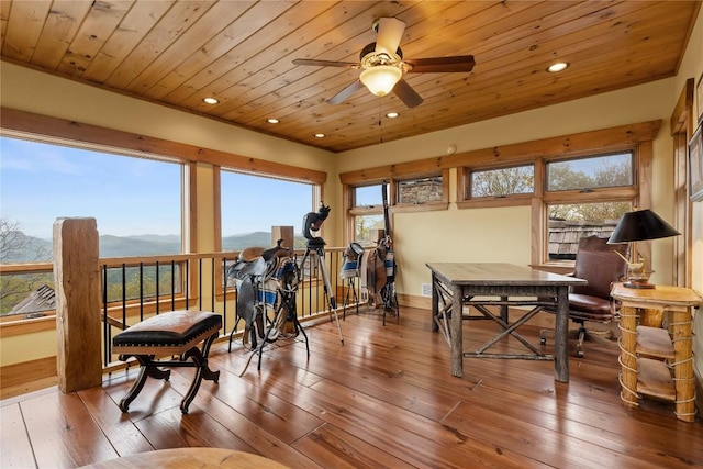 sunroom featuring plenty of natural light and a mountain view