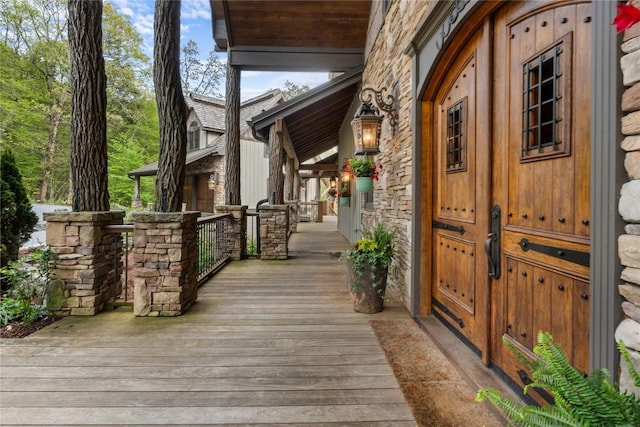 wooden terrace with covered porch