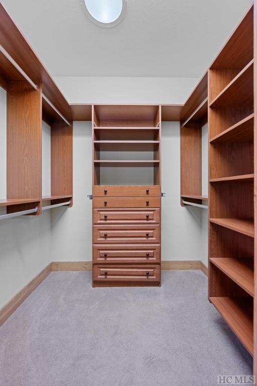 spacious closet featuring light carpet