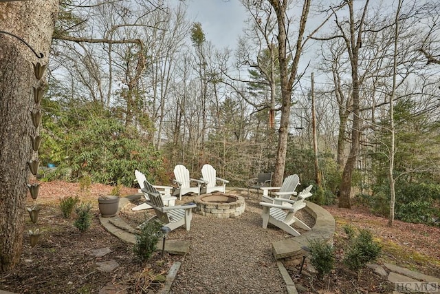 view of yard with an outdoor fire pit