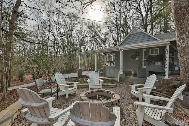 view of patio featuring a fire pit