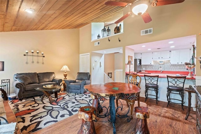 369 Meadow Way Unit 1713, Sapphire, NC 28774 - living room with dark wood finished floors, ceiling fan, and wooden ceiling