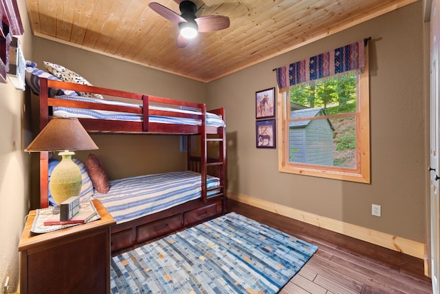 293 Gem Creek Rd, Cullowhee, NC 28723 - bedroom featuring wood finished floors, wooden ceiling, and ceiling fan