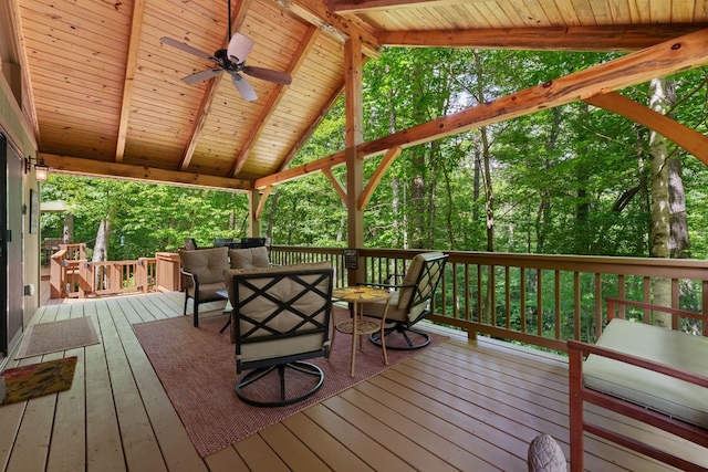 293 Gem Creek Rd, Cullowhee, NC 28723 - deck featuring outdoor lounge area, a ceiling fan, and view of scattered trees