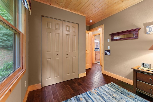 293 Gem Creek Rd, Cullowhee, NC 28723 - bedroom featuring dark wood-style floors, a closet, and wooden ceiling