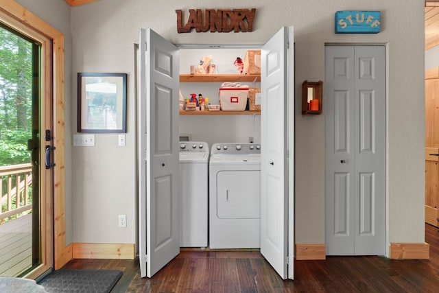 293 Gem Creek Rd, Cullowhee, NC 28723 - washroom with washer and clothes dryer and dark wood-type flooring