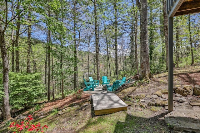 view of yard with a fire pit