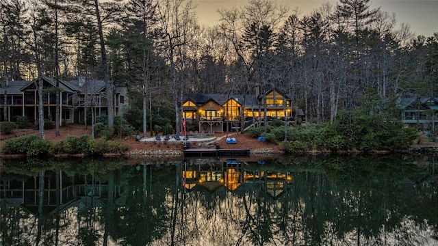 view of water feature with a boat dock