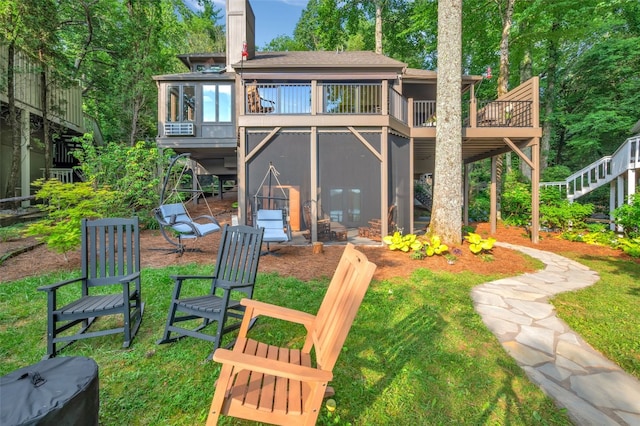 35 Toxaway Landing Dr, Lake Toxaway, NC 28747 - rear view of house featuring stairs, a wooden deck, and a yard