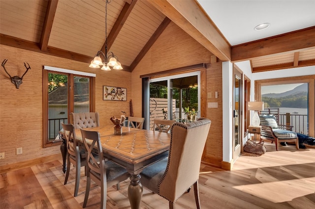 35 Toxaway Landing Dr, Lake Toxaway, NC 28747 - dining room with light wood-style floors, a chandelier, and wooden ceiling