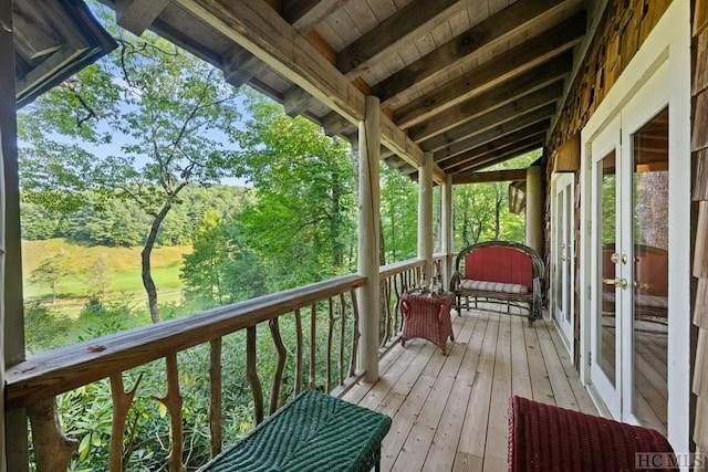 wooden terrace with french doors