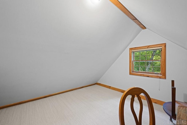 bonus room with lofted ceiling and carpet