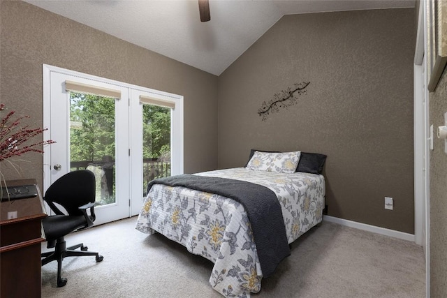 60 Pine Cone Ct, Sapphire, NC 28774 - bedroom featuring access to outside, lofted ceiling, carpet, a textured wall, and an office area
