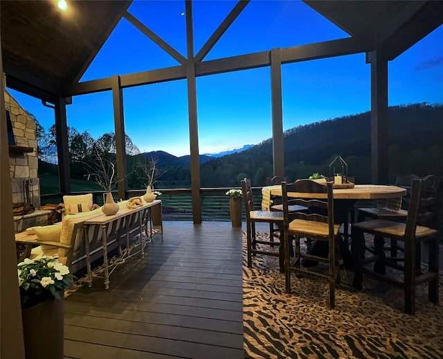 207 Comanche Rd, Cullowhee, NC 28723 - sunroom featuring a mountain view and lofted ceiling
