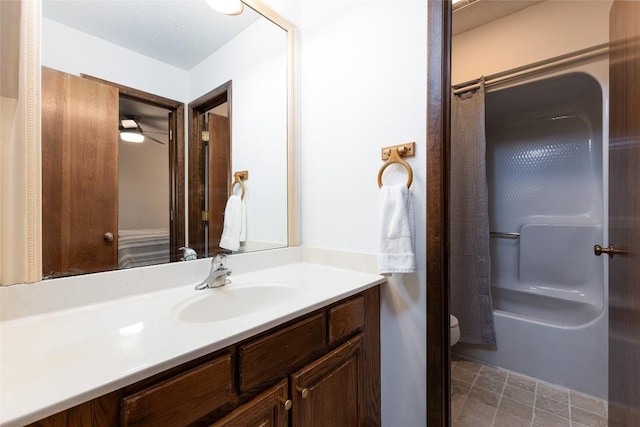 116 Fairway Villas Dr Unit D, Sapphire, NC 28774 - full bathroom featuring vanity, shower / tub combo with curtain, and ceiling fan