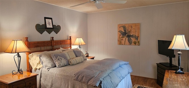239 Island Point Rd, Lake Toxaway, NC 28747 - bedroom featuring wood finished floors, crown molding, and ceiling fan