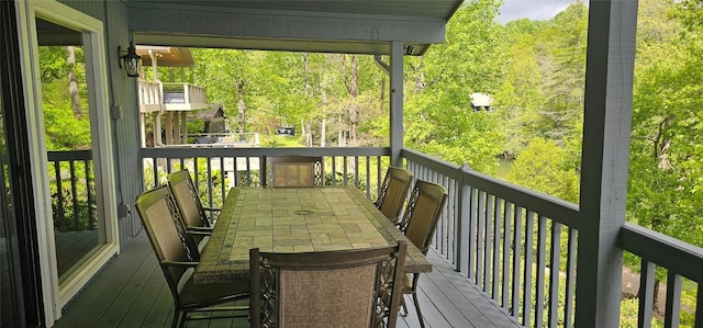 239 Island Point Rd, Lake Toxaway, NC 28747 - wooden terrace with outdoor dining area