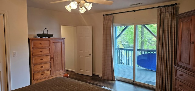 239 Island Point Rd, Lake Toxaway, NC 28747 - doorway featuring a ceiling fan, dark wood finished floors, and baseboards