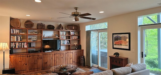 239 Island Point Rd, Lake Toxaway, NC 28747 - living area featuring recessed lighting, ceiling fan, and wood finished floors