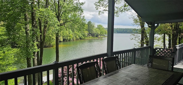 239 Island Point Rd, Lake Toxaway, NC 28747 - wooden terrace with a water view