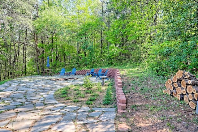 view of yard featuring a wooded view
