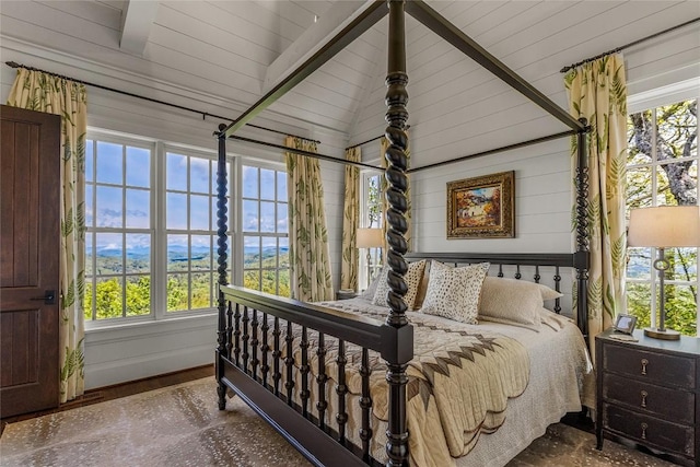 168 Old Wagon Rd, Highlands, NC 28741 - bedroom featuring multiple windows, lofted ceiling, and wood finished floors