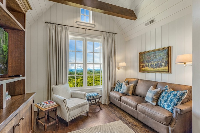 168 Old Wagon Rd, Highlands, NC 28741 - living room featuring dark wood-style floors and wood walls