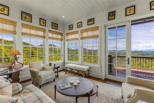 168 Old Wagon Rd, Highlands, NC 28741 - sunroom featuring wood finished floors and wooden ceiling