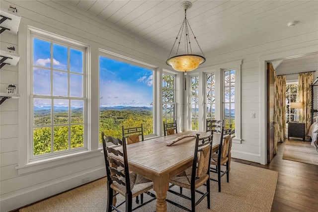 168 Old Wagon Rd, Highlands, NC 28741 - dining area with plenty of natural light, wood finished floors, and wood walls