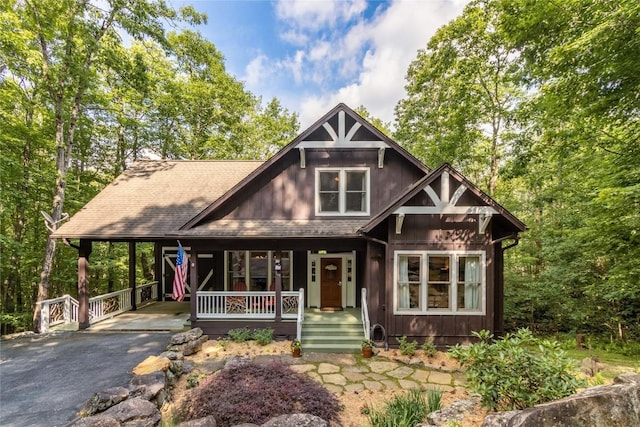 161 Kestrel Ct, Sapphire, NC 28774 - view of front of house featuring asphalt driveway, a porch, and an attached carport