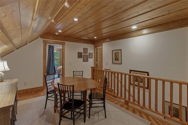 161 Kestrel Ct, Sapphire, NC 28774 - dining area with wood finished floors, recessed lighting, wood ceiling, and lofted ceiling