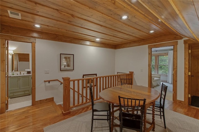 161 Kestrel Ct, Sapphire, NC 28774 - dining room featuring light wood finished floors, recessed lighting, and wood ceiling