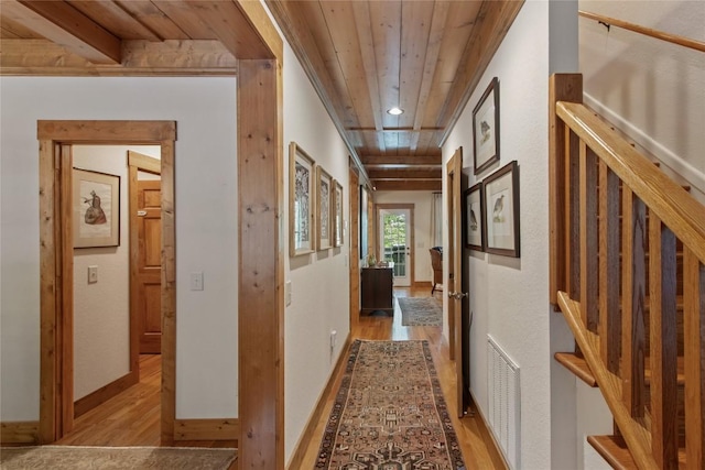 161 Kestrel Ct, Sapphire, NC 28774 - hallway with wood finished floors and wooden ceiling