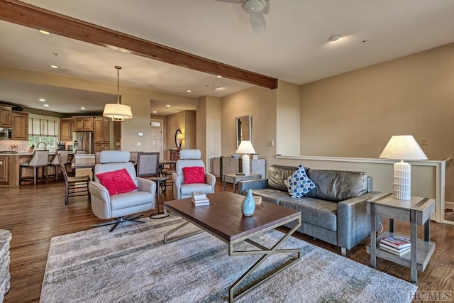 living room with dark wood-type flooring