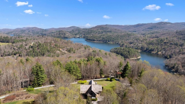 248 Drystack Way, Cashiers, NC 28717 - aerial overview of property's location with a water and mountain view and a heavily wooded area