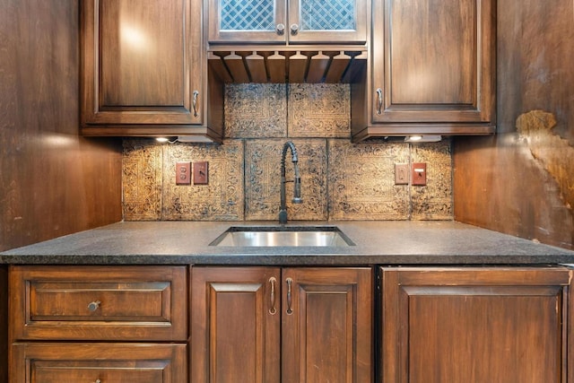 248 Drystack Way, Cashiers, NC 28717 - kitchen with a sink, decorative backsplash, and dark countertops