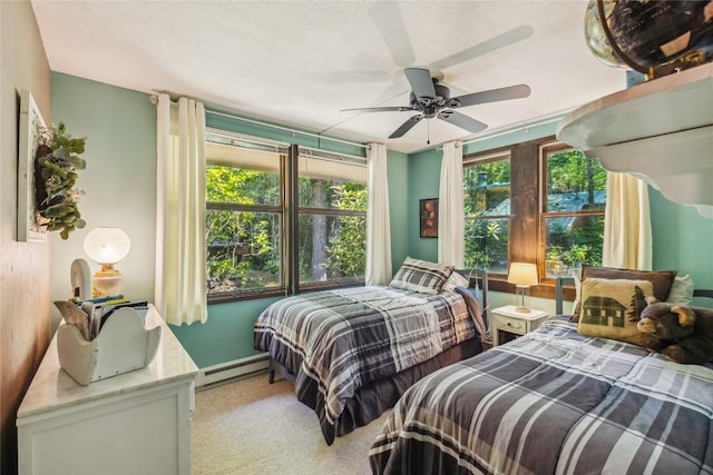 38 Lonely Mountain Dr Unit 24-A, Sapphire, NC 28774 - bedroom with baseboard heating, light colored carpet, and ceiling fan