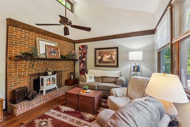 38 Lonely Mountain Dr Unit 24-A, Sapphire, NC 28774 - living room featuring wood finished floors, ceiling fan, and high vaulted ceiling