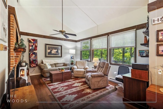 38 Lonely Mountain Dr Unit 24-A, Sapphire, NC 28774 - living room featuring wood-type flooring, a ceiling fan, and vaulted ceiling