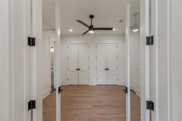 2608 Magnolia Dr, Highlands, NC 28741 - foyer entrance with a ceiling fan, light wood finished floors, and recessed lighting
