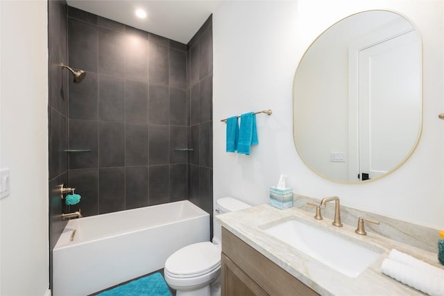 full bath featuring toilet, vanity, and shower / bathing tub combination