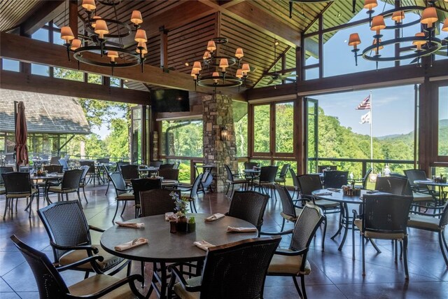 2608 Magnolia Dr, Highlands, NC 28741 - sunroom featuring a chandelier