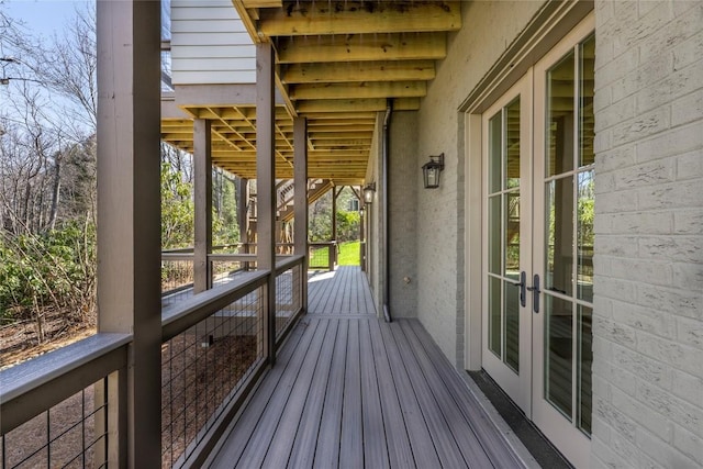 wooden terrace with french doors