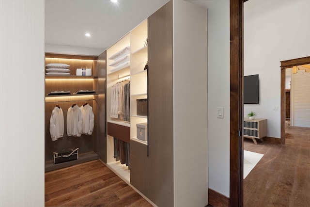 1086 Roaming Rd, Glenville, NC 28736 - corridor featuring baseboards, wood finished floors, and recessed lighting