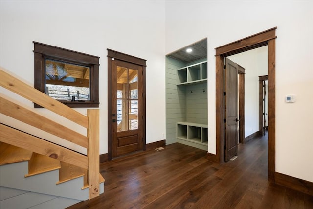 1086 Roaming Rd, Glenville, NC 28736 - foyer featuring baseboards, stairs, and wood finished floors