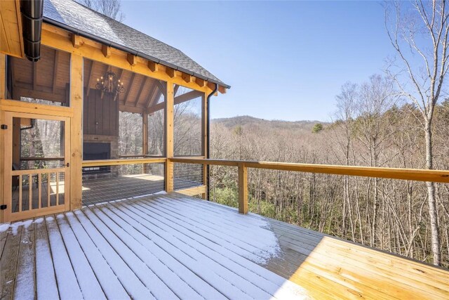 1086 Roaming Rd, Glenville, NC 28736 - wooden deck featuring a wooded view